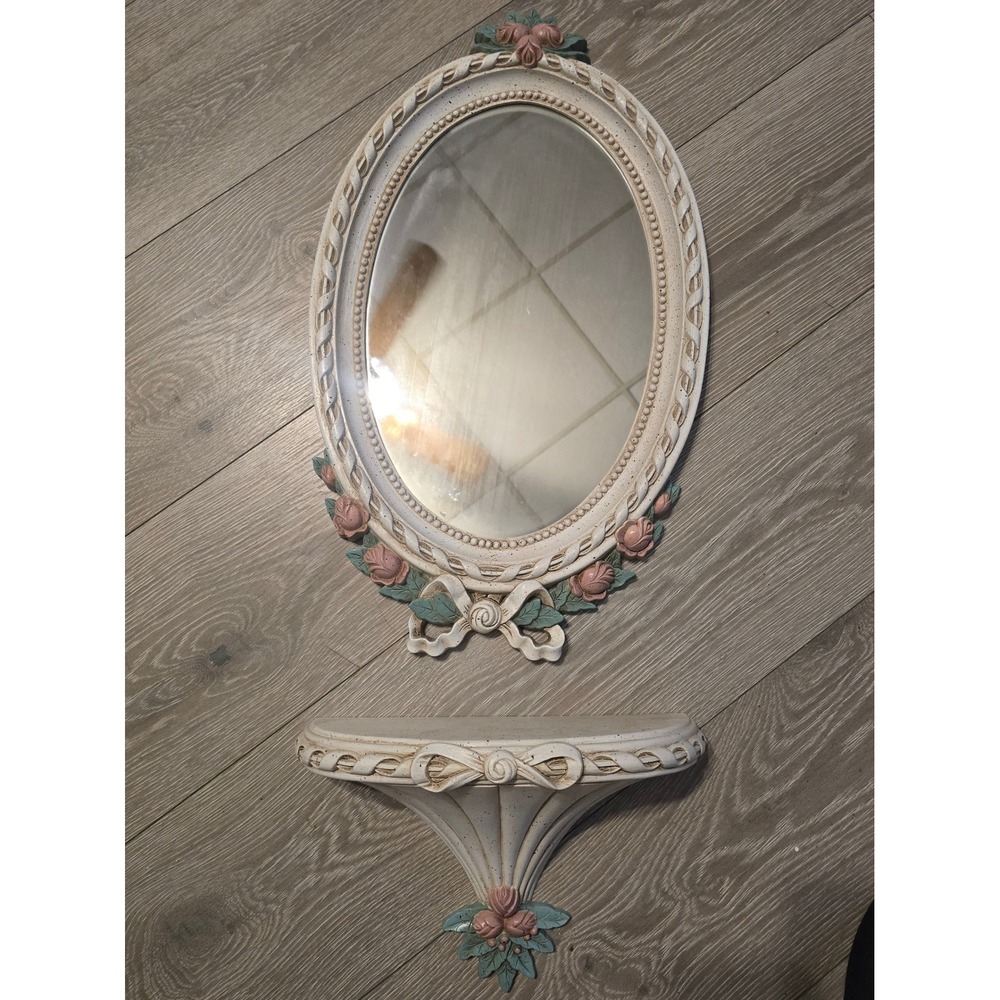 Vintage Burwood Products 1991 Rose Bow Homco Mirror And Shelf Set Cottagecore